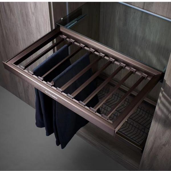 Aluminium wardrobe drawer slide closet organizer soft closing pull out trouser rack